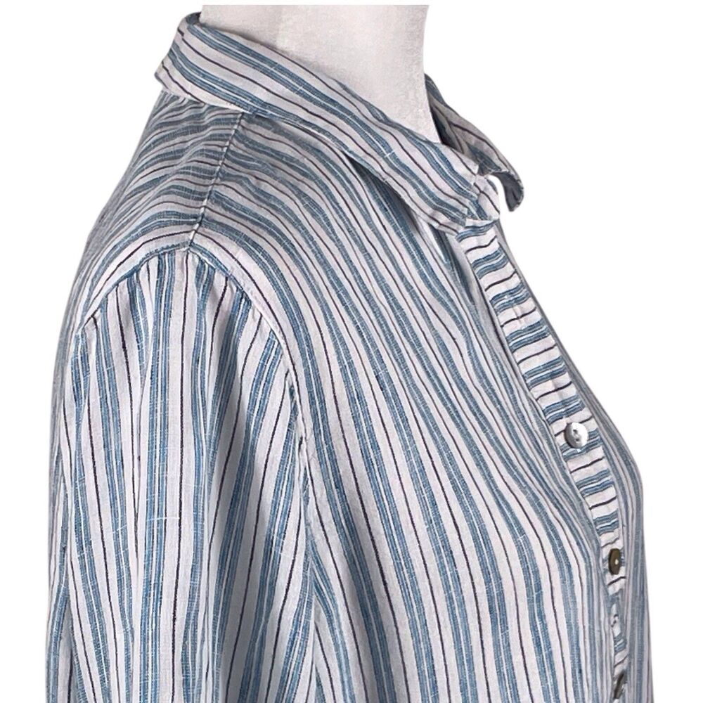 J.Jill Love Linen Striped Popover Tunic Petite Medium Blue - Picture 10 of 16